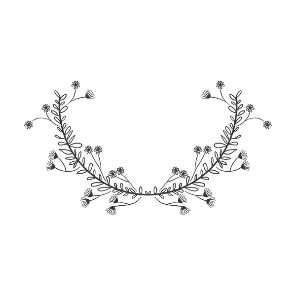 Gray scale decorative half crown floral branch — Stock Vector