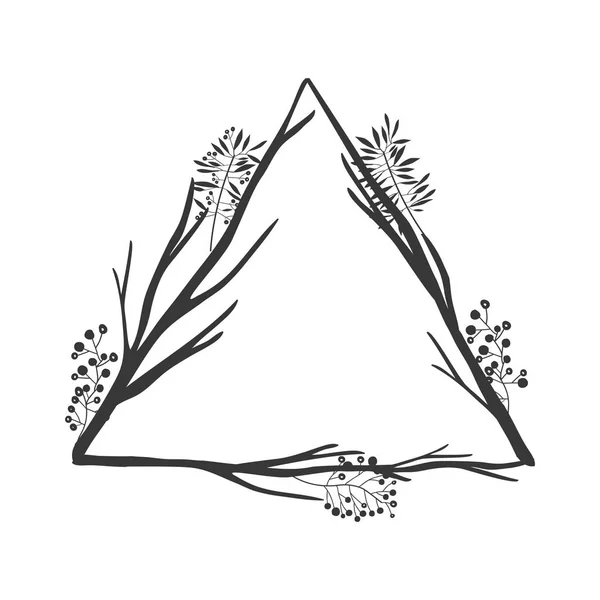 Échelle de gris de la branche d'olivier en forme de triangle — Image vectorielle