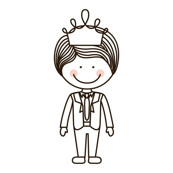 Silhouette boy standin with crown — Stock Vector