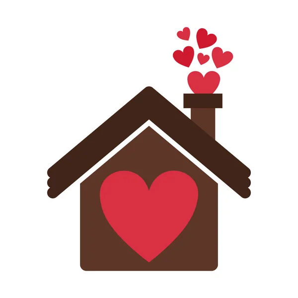 Casa silueta negro con chimenea y corazones — Archivo Imágenes