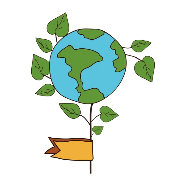 Planta verde e planeta terra — Vetor de Stock