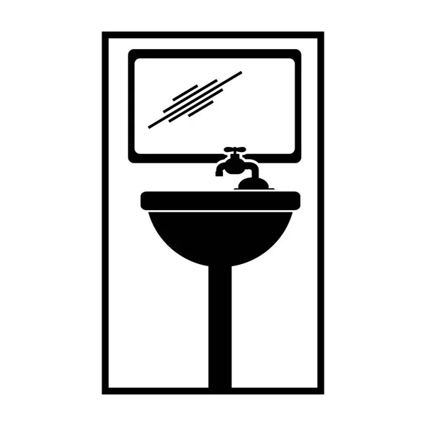 Monochrome Silhouette Badezimmer Waschbecken und Spiegel — Stockvektor