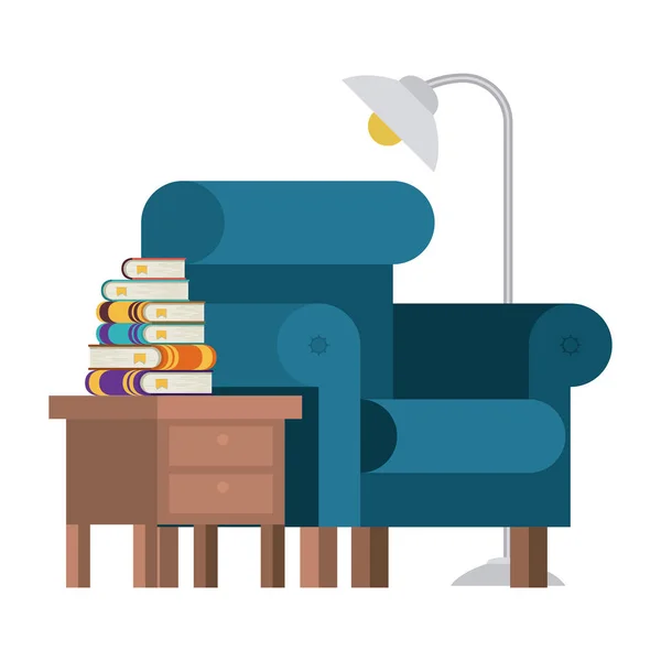 Livros tabela da cadeira e projeto da lâmpada —  Vetores de Stock