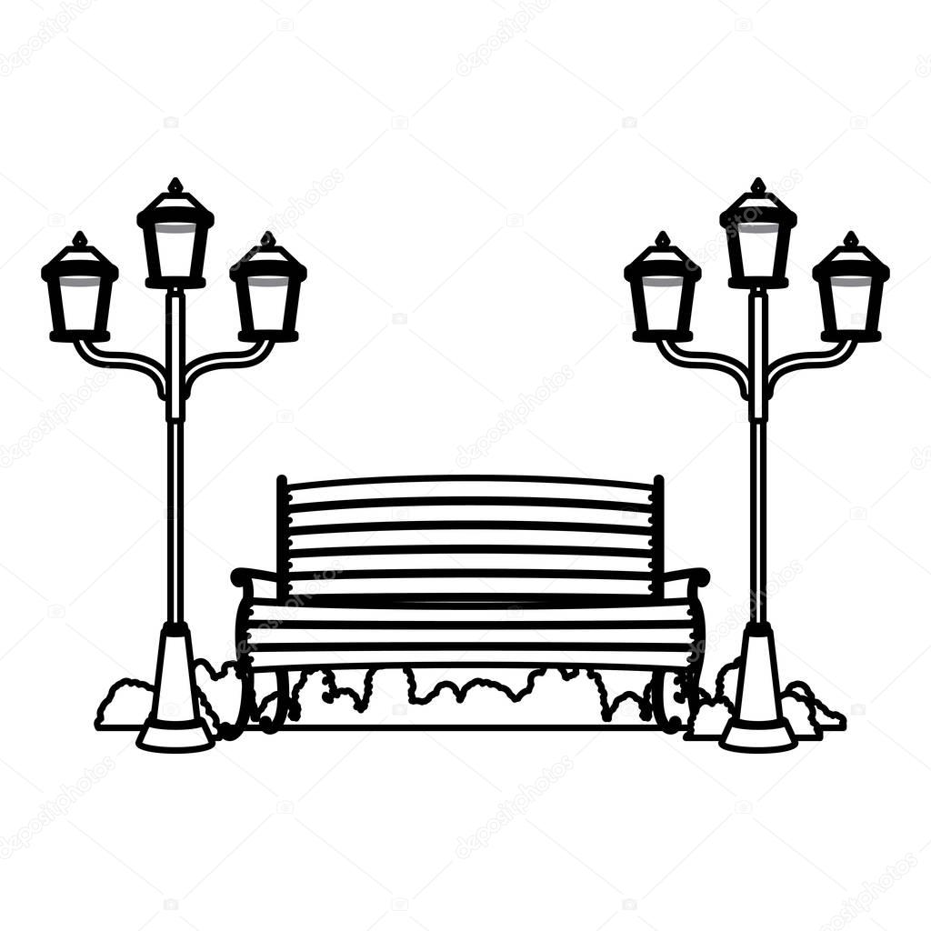 Isolated bench and lamp of park design
