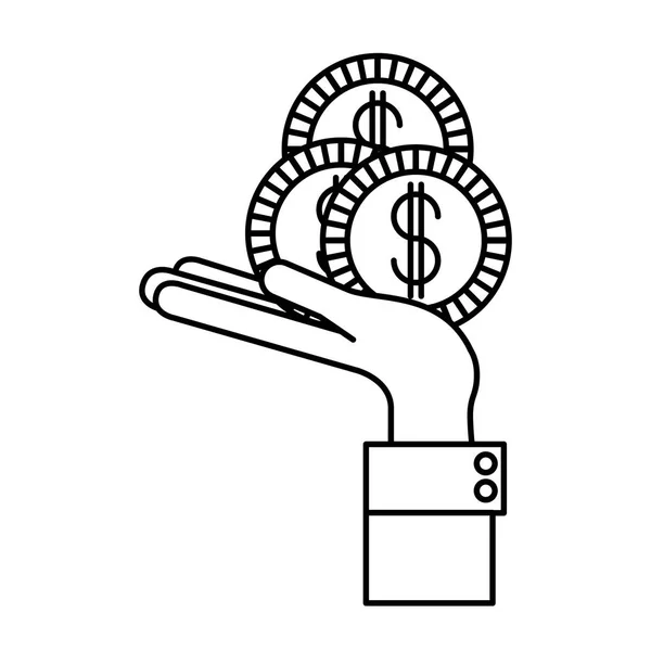 Izolované mince nad ruky design — Stockový vektor