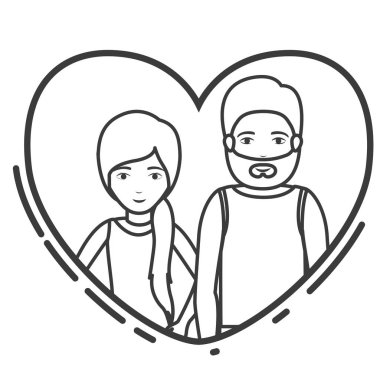 Çizgi film çift kalp tasarımı içinde