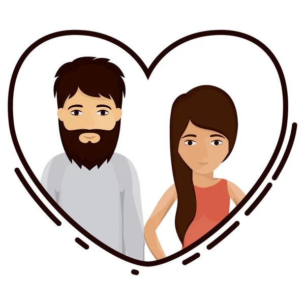 Cartoon couple inside heart design — Stock Vector