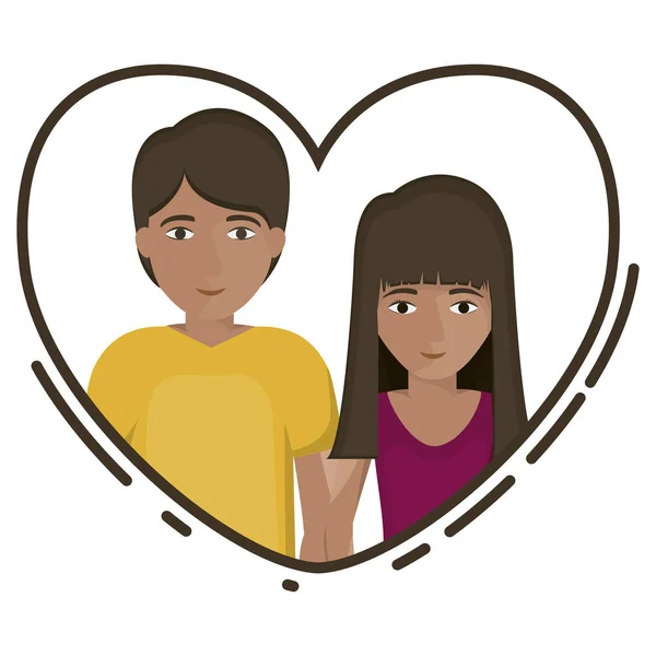 Cartoon couple inside heart design — Stock Vector