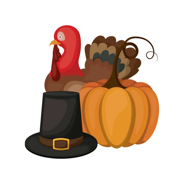 Pumpa Turkiet och hatt av Thanksgiving — Stock vektor