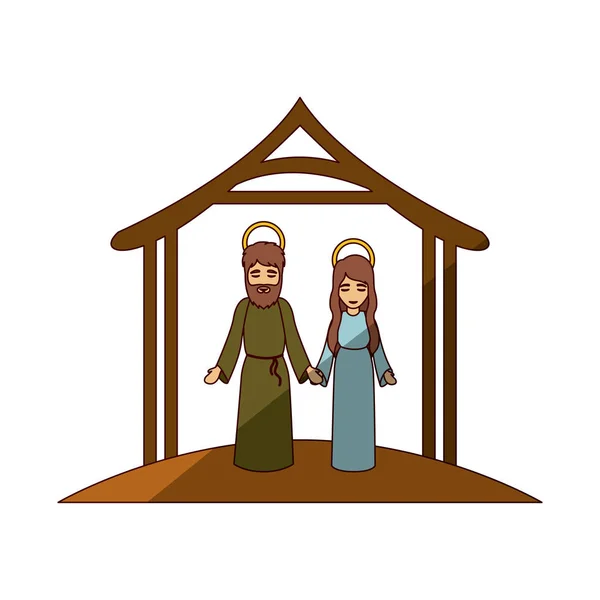 Maria e Giuseppe cartone animato di disegno notte santa — Vettoriale Stock