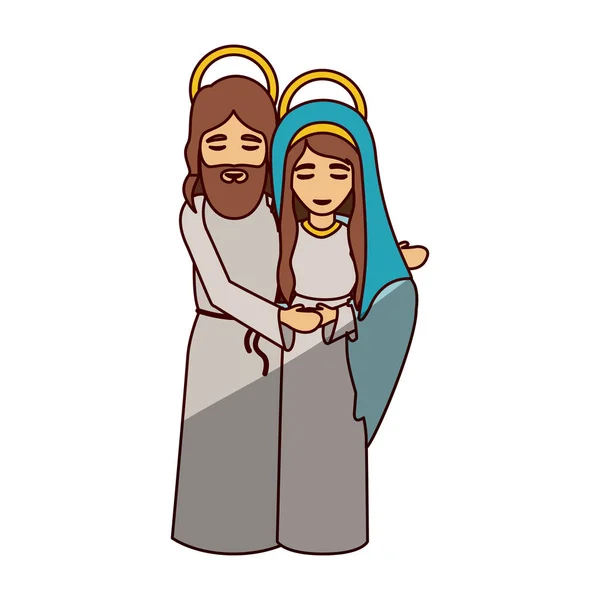 Dibujos animados de María y Jesús del diseño de la noche santa — Vector de stock