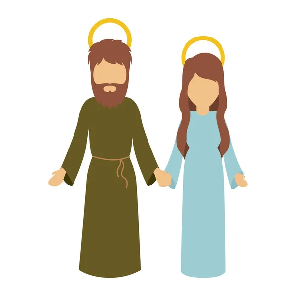 Maria e Joseph desenhos animados de projeto noite santa —  Vetores de Stock