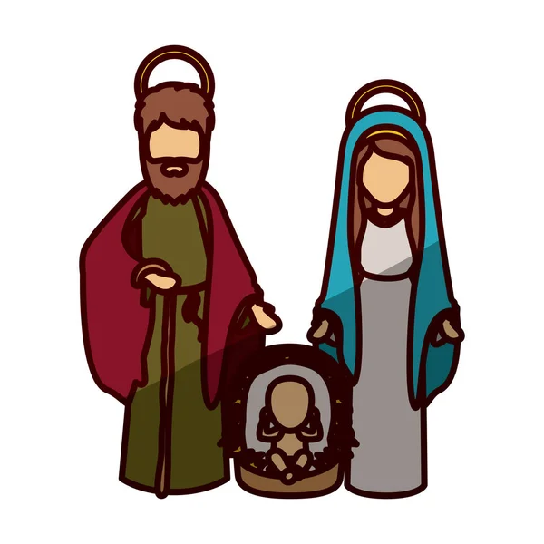 Maria Giosuè e Gesù del disegno della notte santa — Vettoriale Stock
