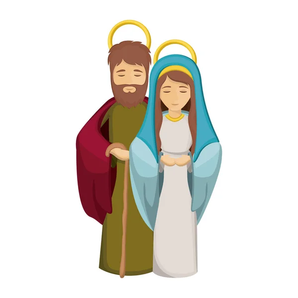 Maria e Joseph desenhos animados de projeto noite santa — Vetor de Stock
