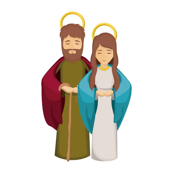 María y Joseph dibujos animados de diseño de noche santa — Vector de stock