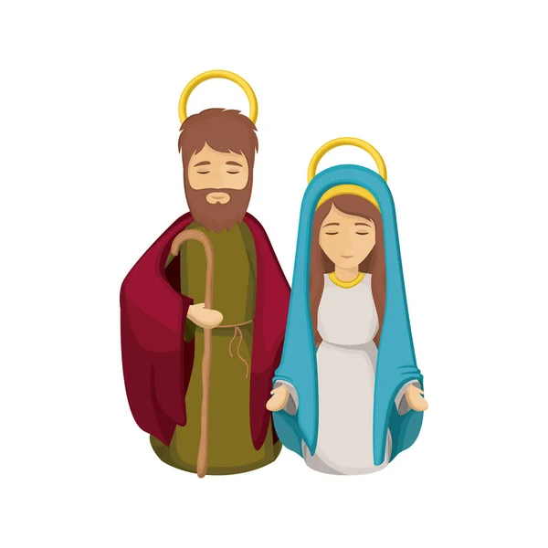 Mary ve joseph karikatür kutsal gece tasarım — Stok Vektör