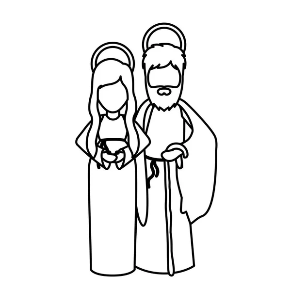 聖なる夜のデザインのマリアとヨセフの漫画 — ストックベクタ