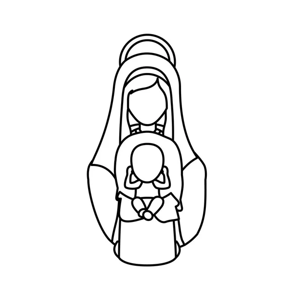 Maria e Gesù del disegno della notte santa — Vettoriale Stock