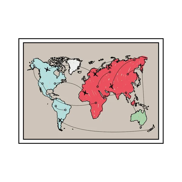 Sziluettjét a keret világtérkép — Stock Vector