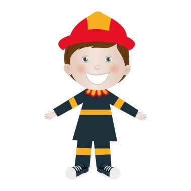 itfaiyeci simge görüntüsü olarak giyinmiş çocuk