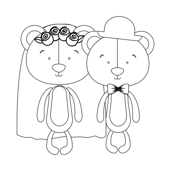 Gambar pasangan teddy bear pasangan pengantin pria dan ikon pengantin - Stok Vektor