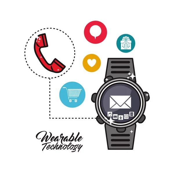 Smartwatch-Ikone mit tragbarer Technologie — Stockvektor