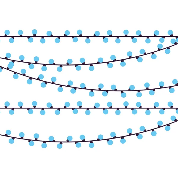 Afbeelding met verlengsnoer lichten van Kerstmis bollen bol blauw — Stockvector