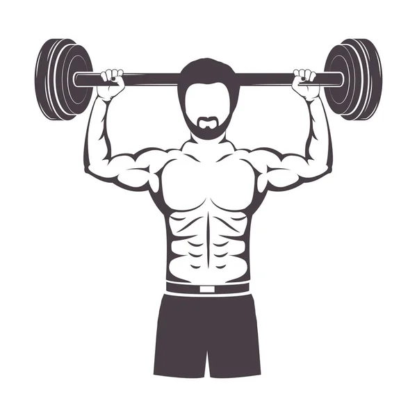 Silhouette muscle man lifting a disc weights — Stock Vector