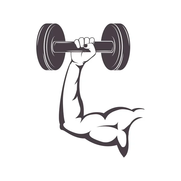 Silueta brazo muscular que sostiene un peso de disco — Vector de stock