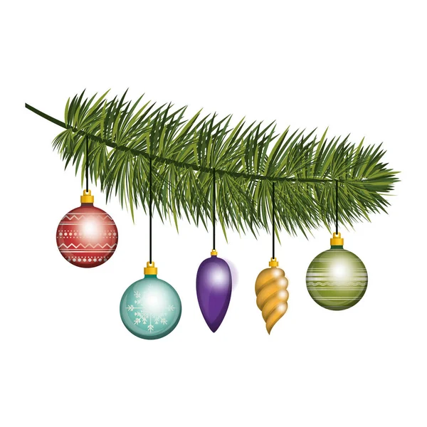 Ramo di pino natalizio con ghirlande — Vettoriale Stock
