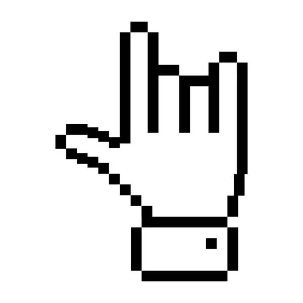 Svart kontur pixelated hand med rock symbol — Stock vektor