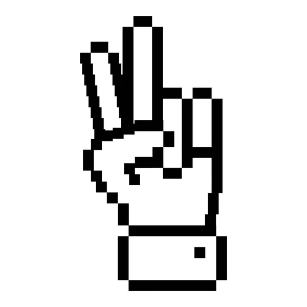 Umriss einer pixeligen Hand mit Friedens- und Liebessymbol — Stockvektor