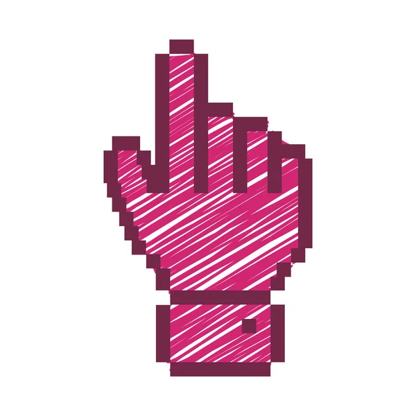 Main pixelisée pointant vers le haut avec fushia rayé — Image vectorielle