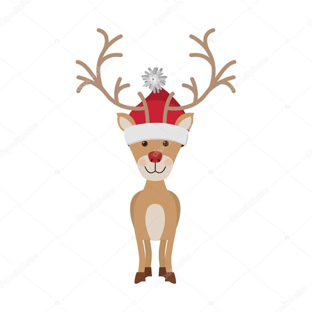 Reindeer front pose with christmas woolen hat — Stock Vector