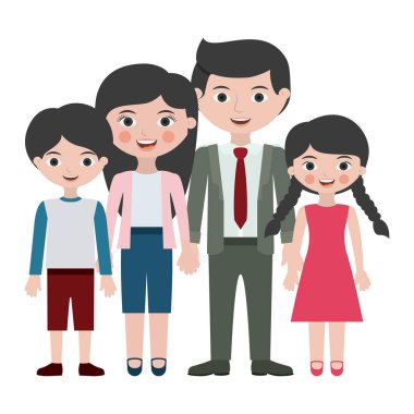 Anne kızı ve oğlu karikatür tasarım
