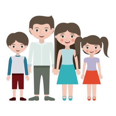 Anne kızı ve oğlu karikatür tasarım