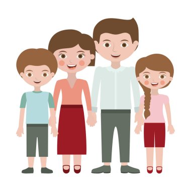 Anne kızı ve oğlu karikatür tasarım