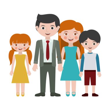 Anne kızı ve oğlu karikatür tasarım