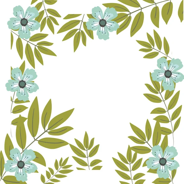Diseño de marco de flores y hojas aisladas — Vector de stock