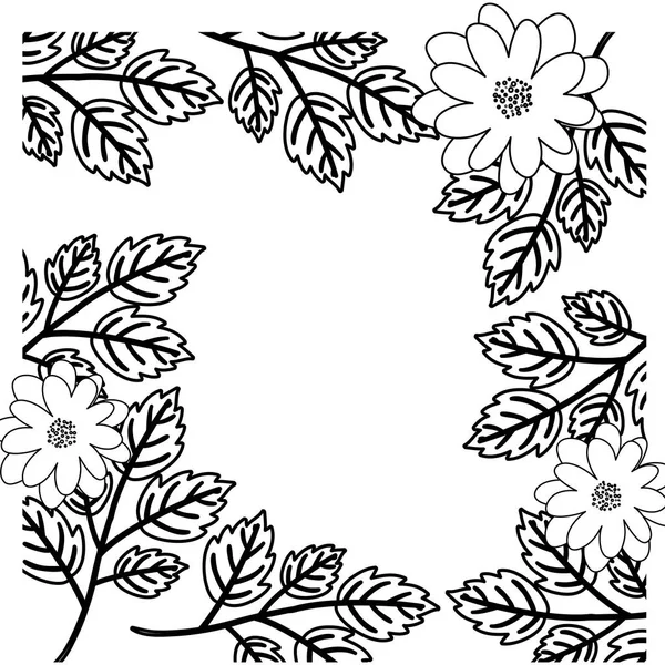 Blommor och blad Rama silhouette design — Stock vektor