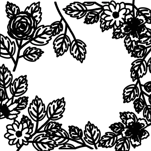 Květiny a listy rám silueta design — Stockový vektor