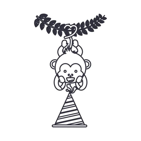 Dibujos animados mono con diseño de sombrero de fiesta — Archivo Imágenes Vectoriales