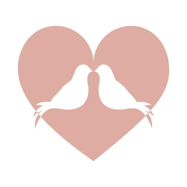 Lovebirds silhouette in heart cartoon icon image — Stock Vector