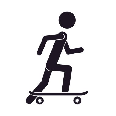 kaykay ile insanın tek renkli siluet