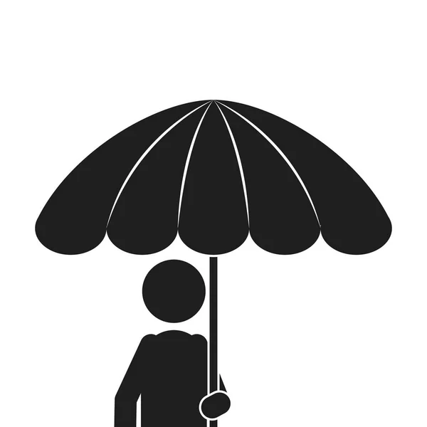 Monochrome silhouette of half body man with umbrella — Stock Vector