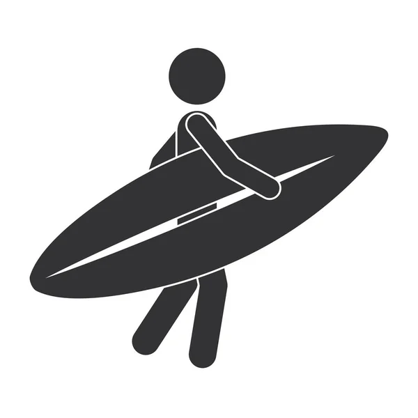 Silhouette monocromatica dell'uomo con tavola da surf — Vettoriale Stock