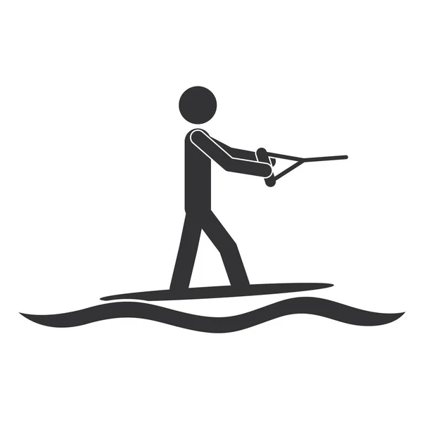 Monochrome silhouette with man water skiing — Stock Vector