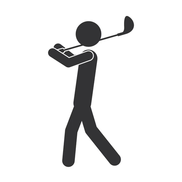 Zwart-wit silhouet van man met golf club — Stockvector
