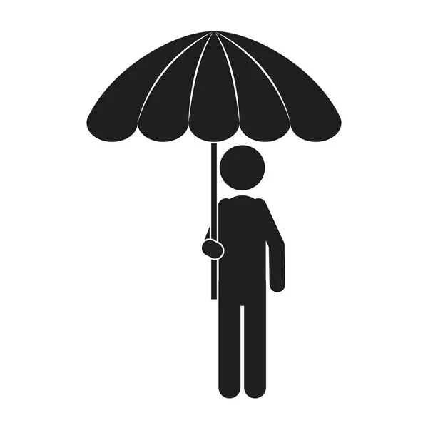 Монохромный силуэт человека с зонтиком — стоковый вектор