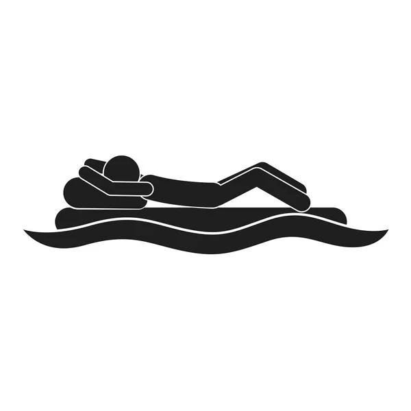 Sal havuzu içinde adamla tek renkli siluet — Stok Vektör